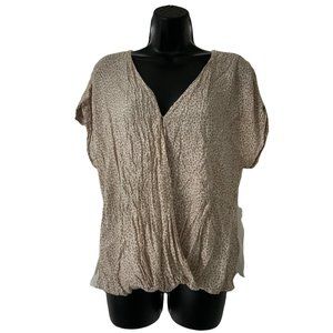A New Day V-Neck Cross Front   L Beige  Leopard Print 100% Rayon